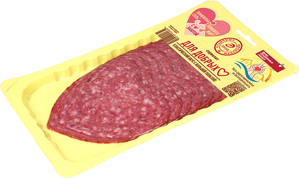 Колбаса варено-копченая Сервелат для добрых сердец 